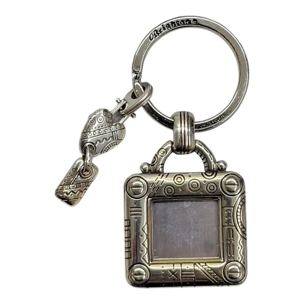 Brighton Silver Tone Square Picture Frame Photo Keychain Key Ring Heart Charm